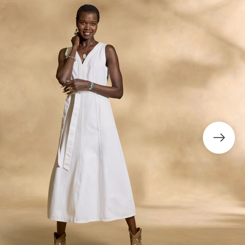 SUNDANCE Catalog NWT ‘Poppy’ Denim Jean Midi Belted Dress in White Size 12 - Picture 3 of 13